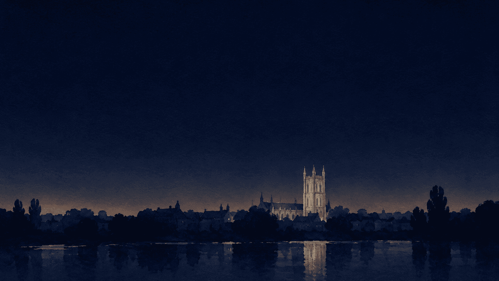 A painting of Canterbury at dusk